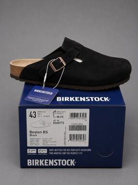 Birkenstock Boston BS Black Suede Clogs NWT Size 43 / Men’s 10 Regular Fit